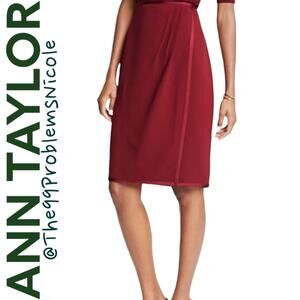 Ann Taylor Red Pencil Skirt with Satin Trim